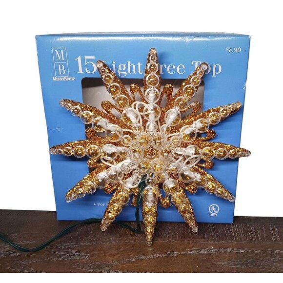 NEW Vtg Merry Brite Gold Glitter & Clear Bubbles 15 Light Christmas Tree Topper - Picture 1 of 4